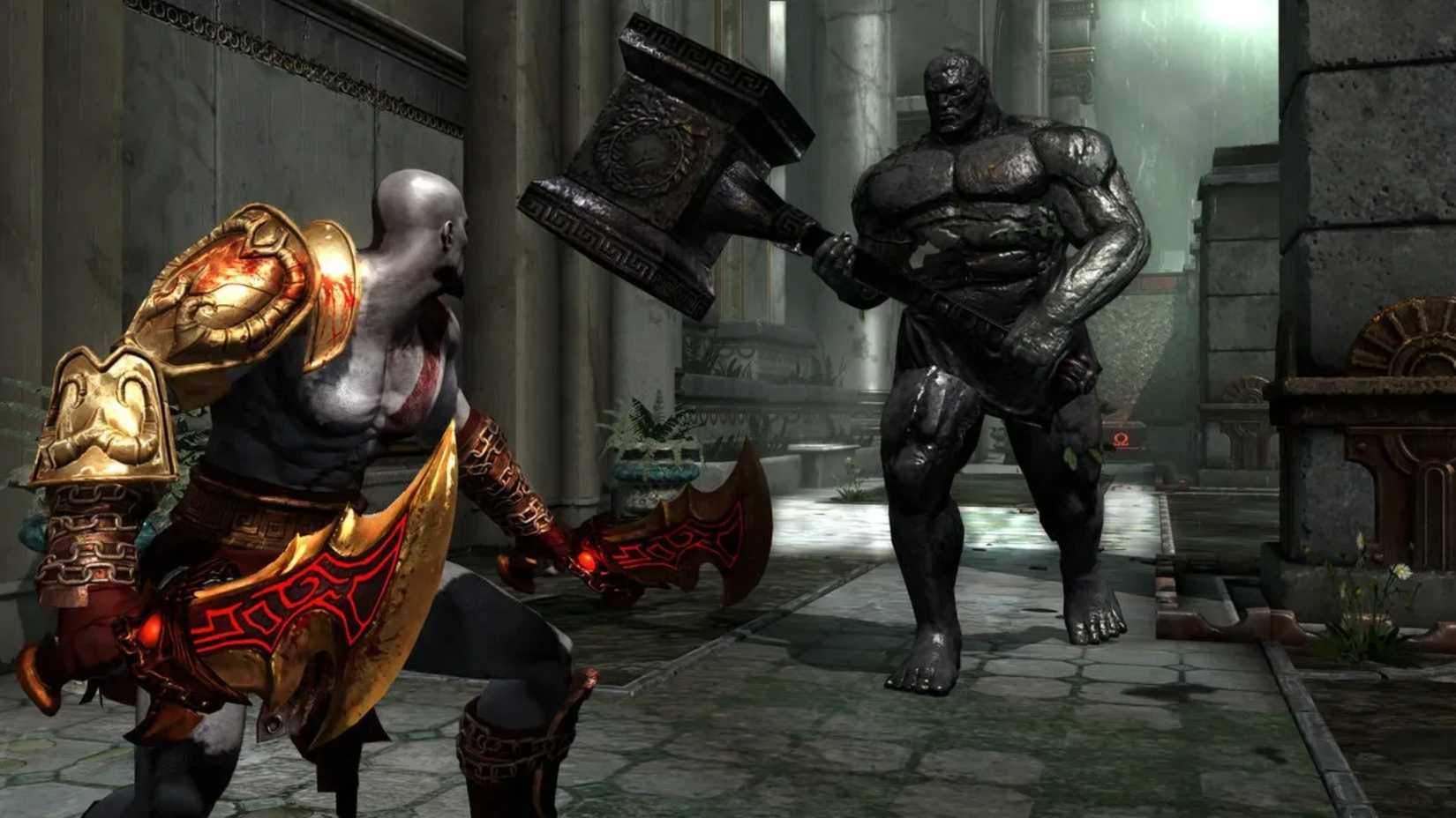 God Of War III Kratos And Huge Hammer-Wielding Enemy (1)