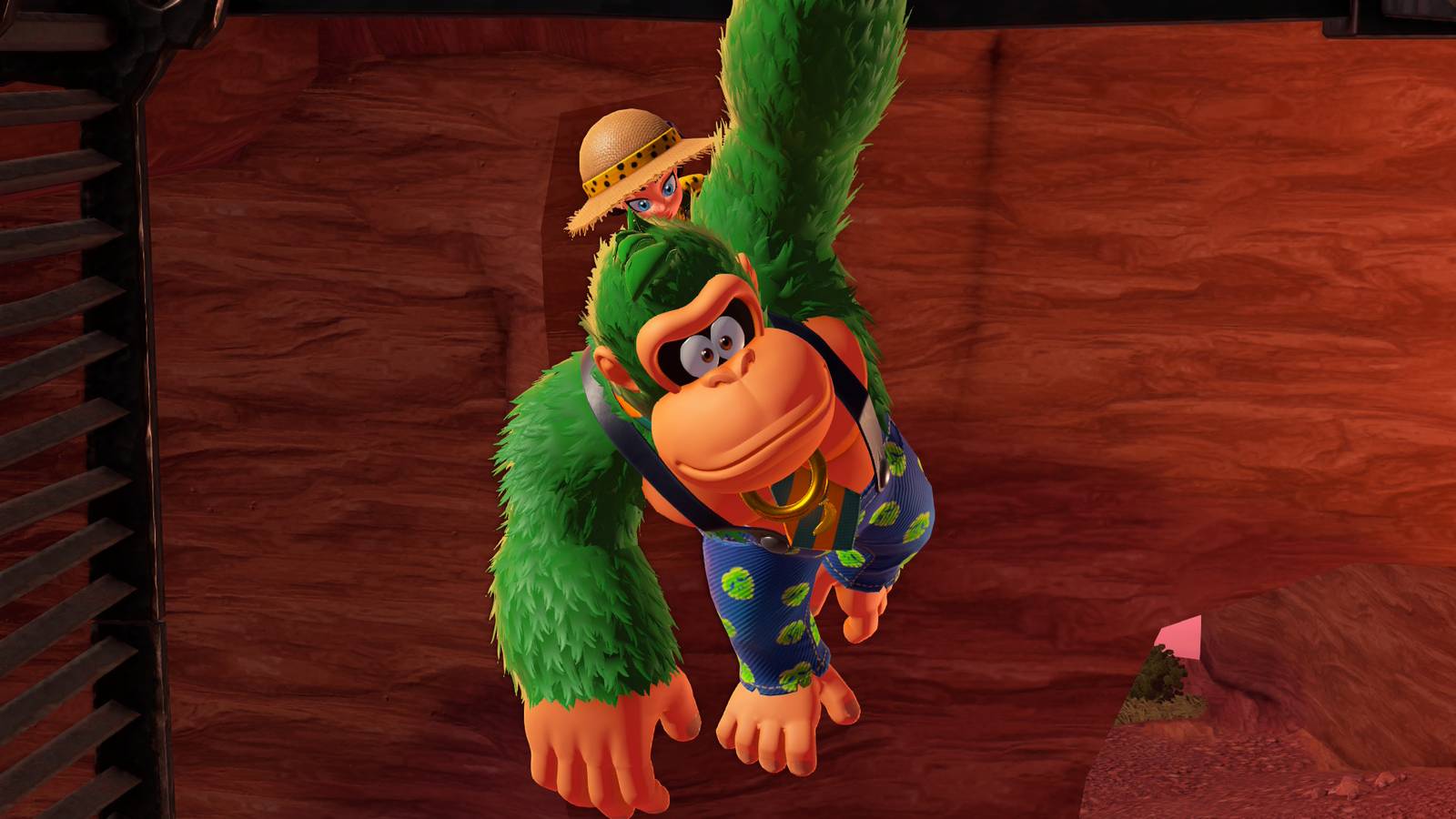 Green DK and Pauline hanging in Donkey Kong Bananza