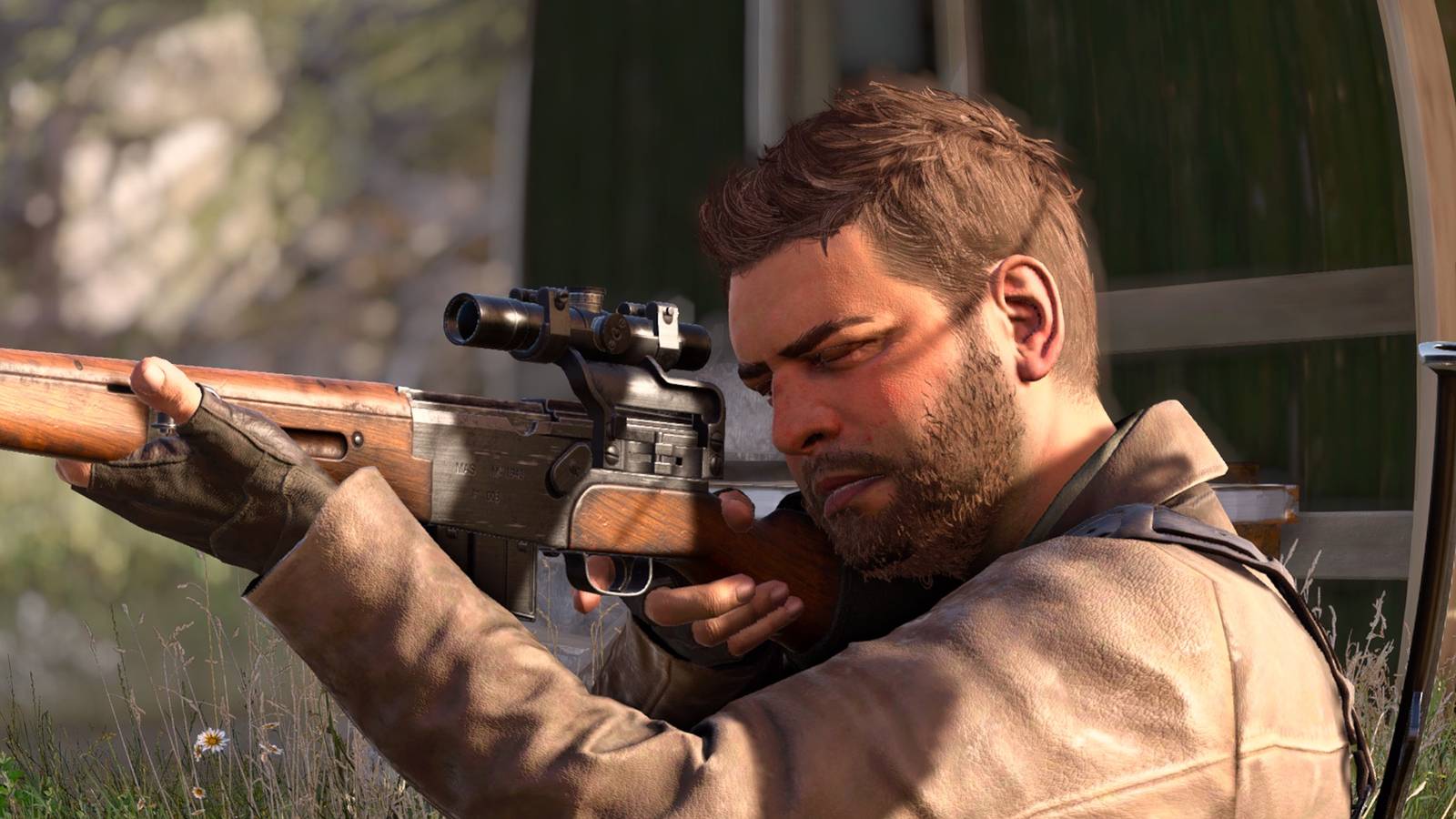 Harry aiming his rifle in Sniper Elite Resistance