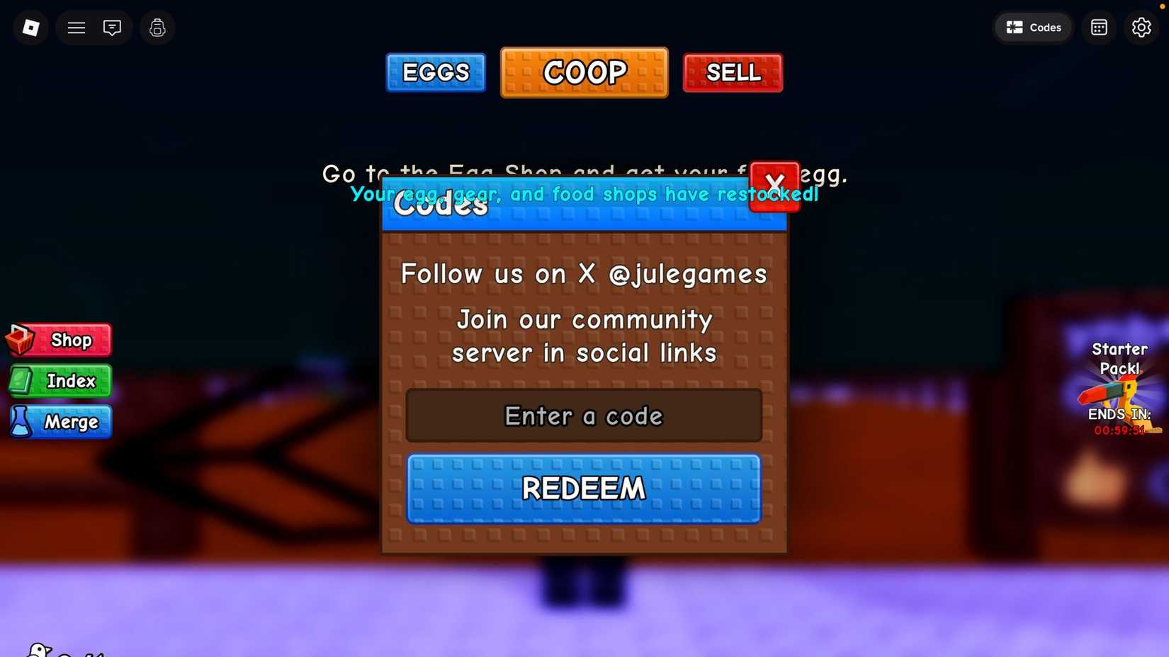 Hatch a Bird - the codes tab