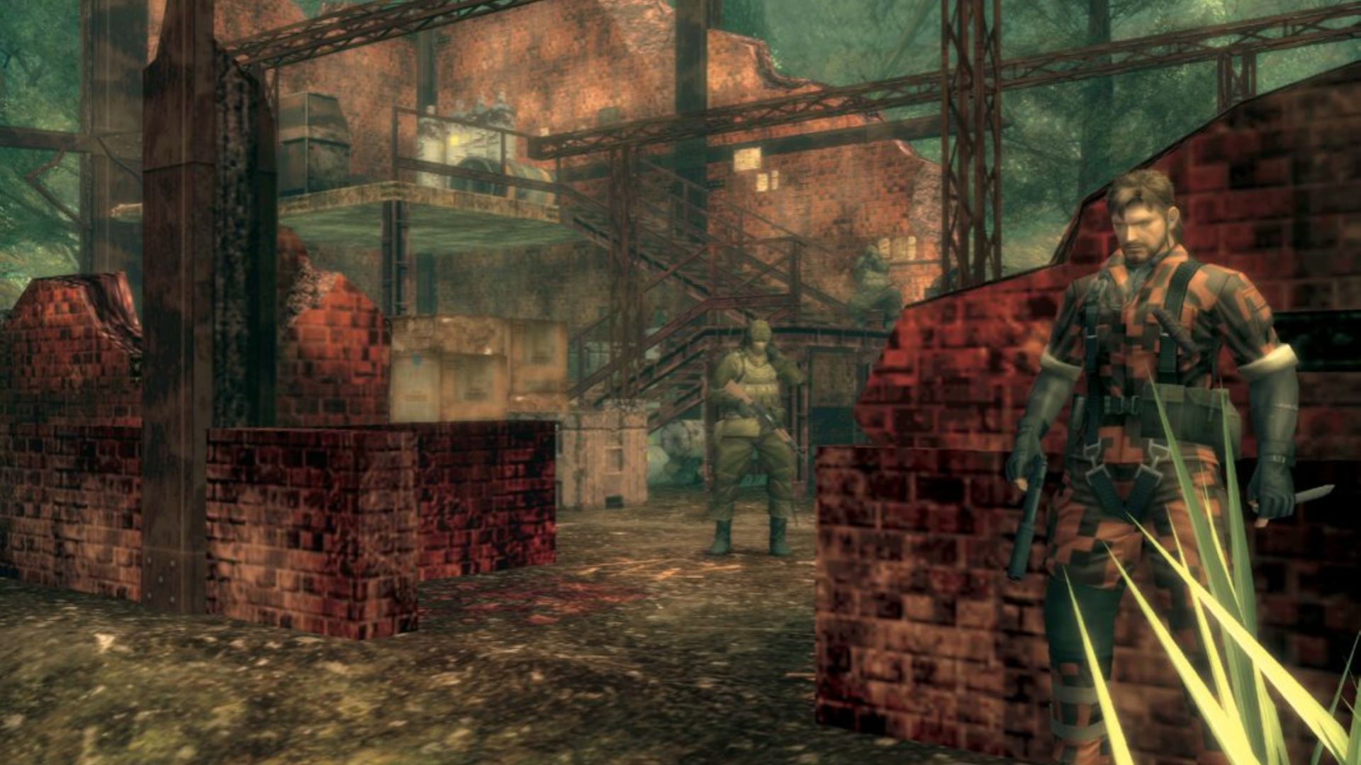 Hiding by a wall in Metal Gear Solid 3 Snake Eater (2004)