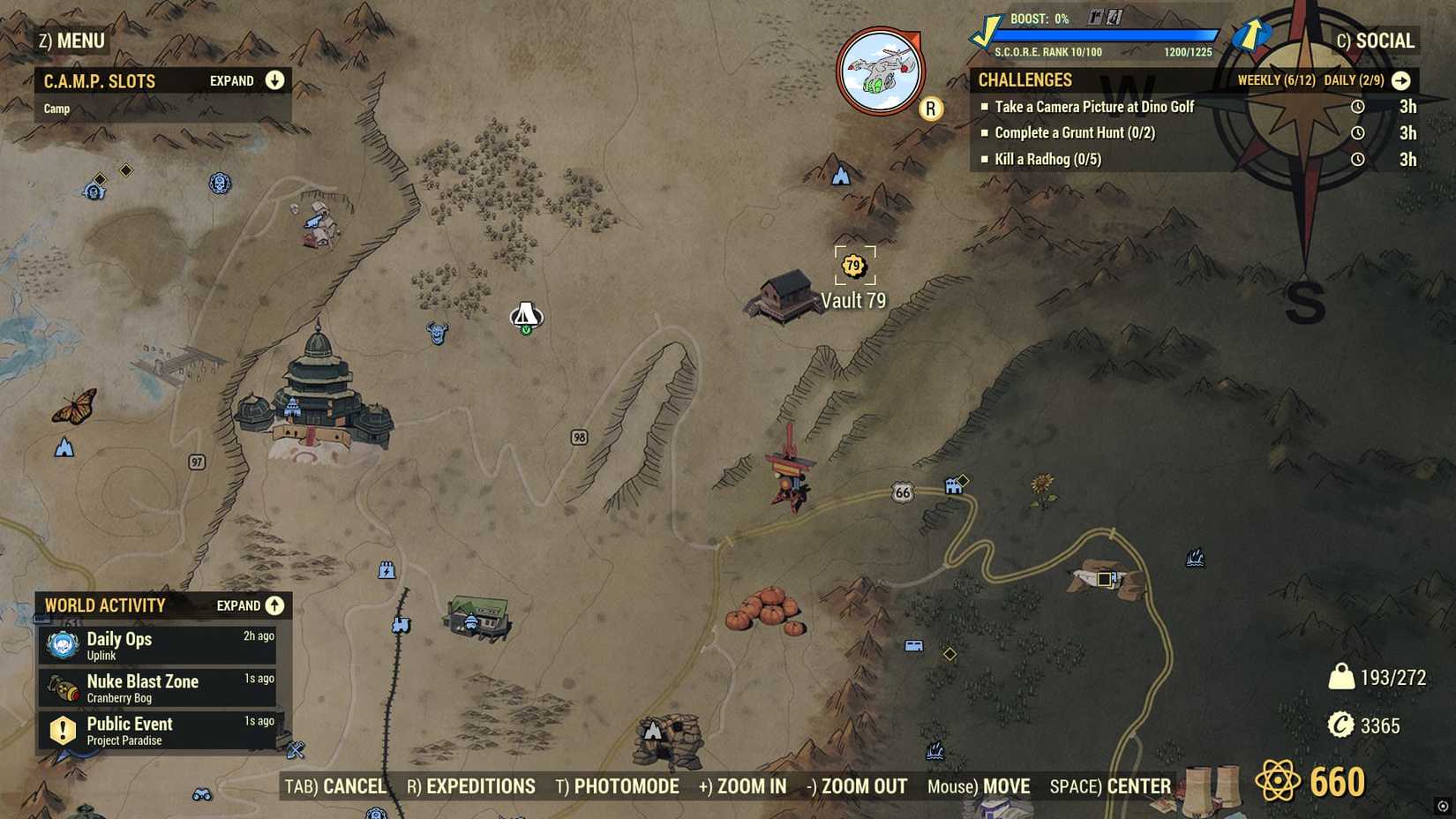 Localização do mapa do Fallout 76 Vault 79