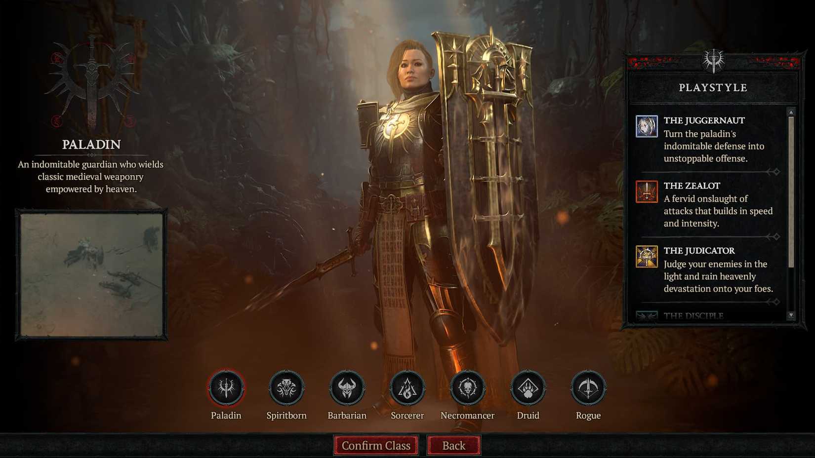 Layar pembuatan karakter Paladin Diablo 4