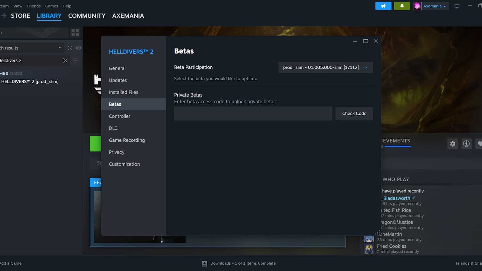 Helldivers 2 Prod Slim Beta Branch