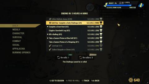 Fallout 76 Challenges Screen