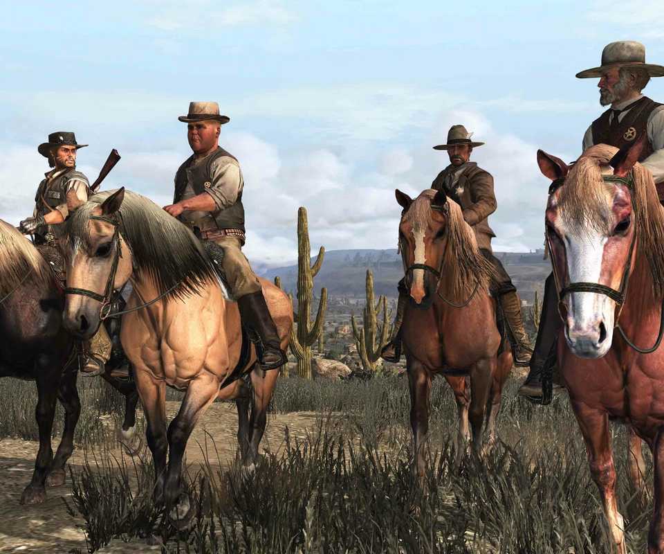 John Marston bersama rekan-rekannya dalam Red Dead Redemption (2010).