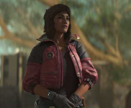 Kay wearing a red jacket in Star Wars Outlaws (2024)