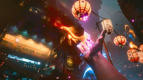 Looking at neon lights in Cyberpunk 2077