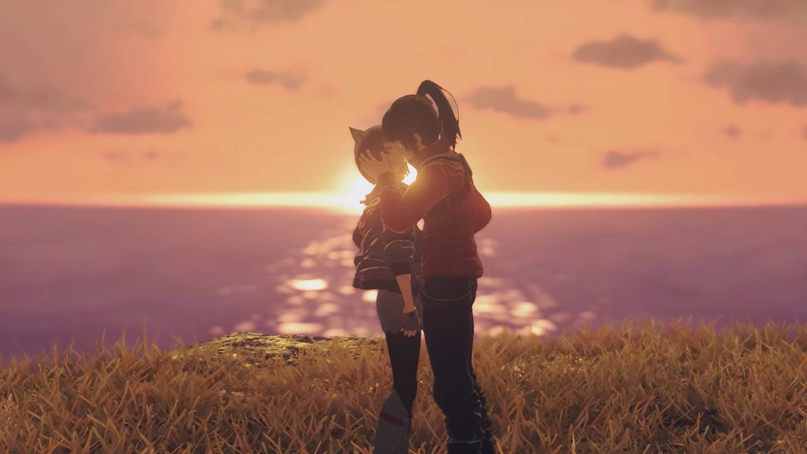 Mio and Noah kissing in Xenoblade Chronicles 3