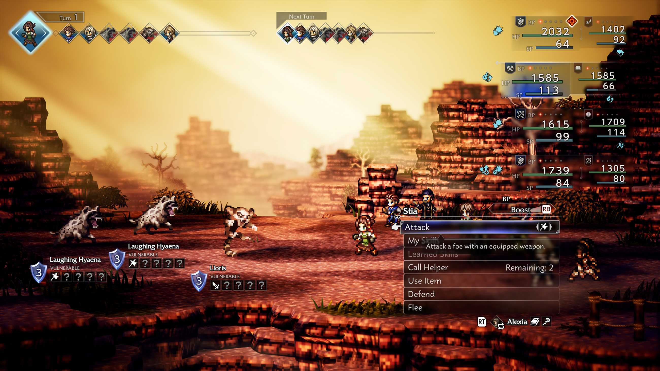 Octopath Traveler 0 combat Laughing Hyaena and Lloris