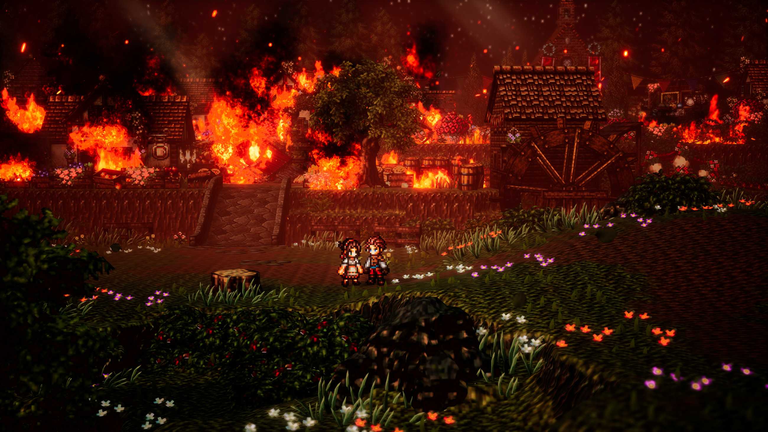 Octopath Traveler 0 Wishvale on Fire