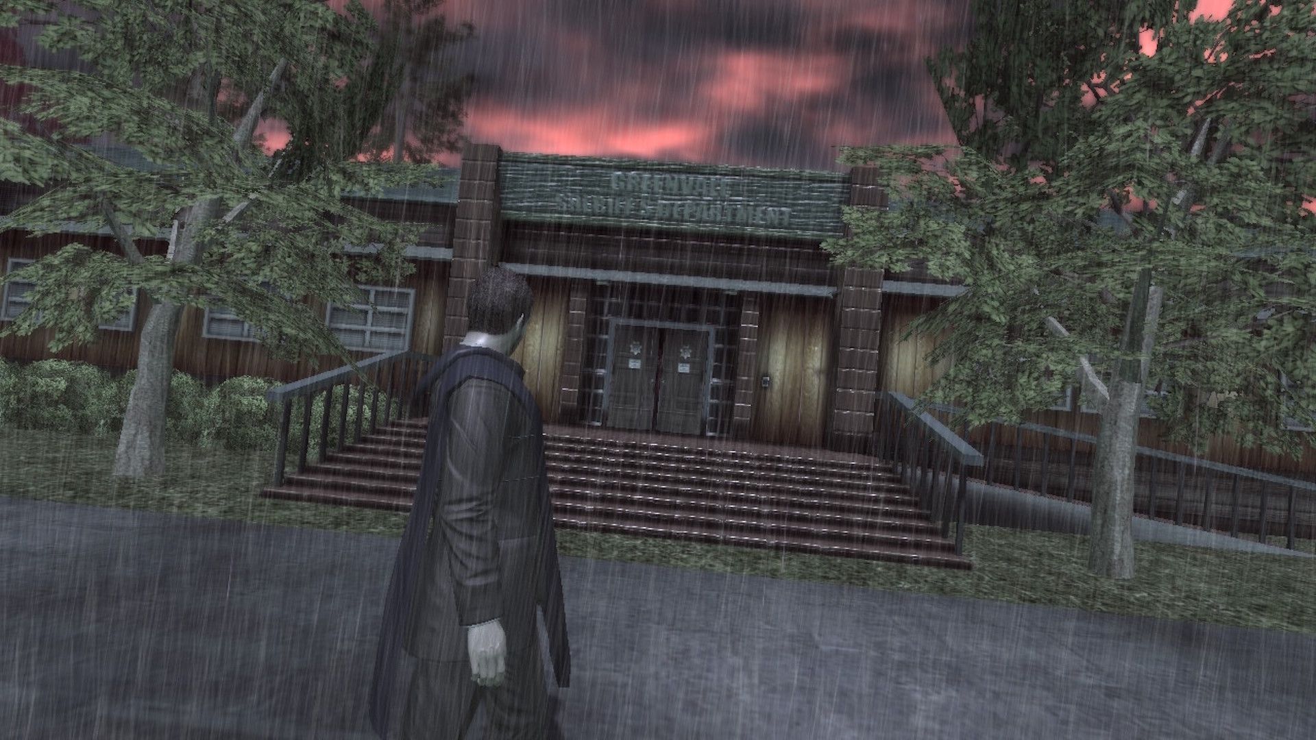 Outside the police station in Deadly Premonition