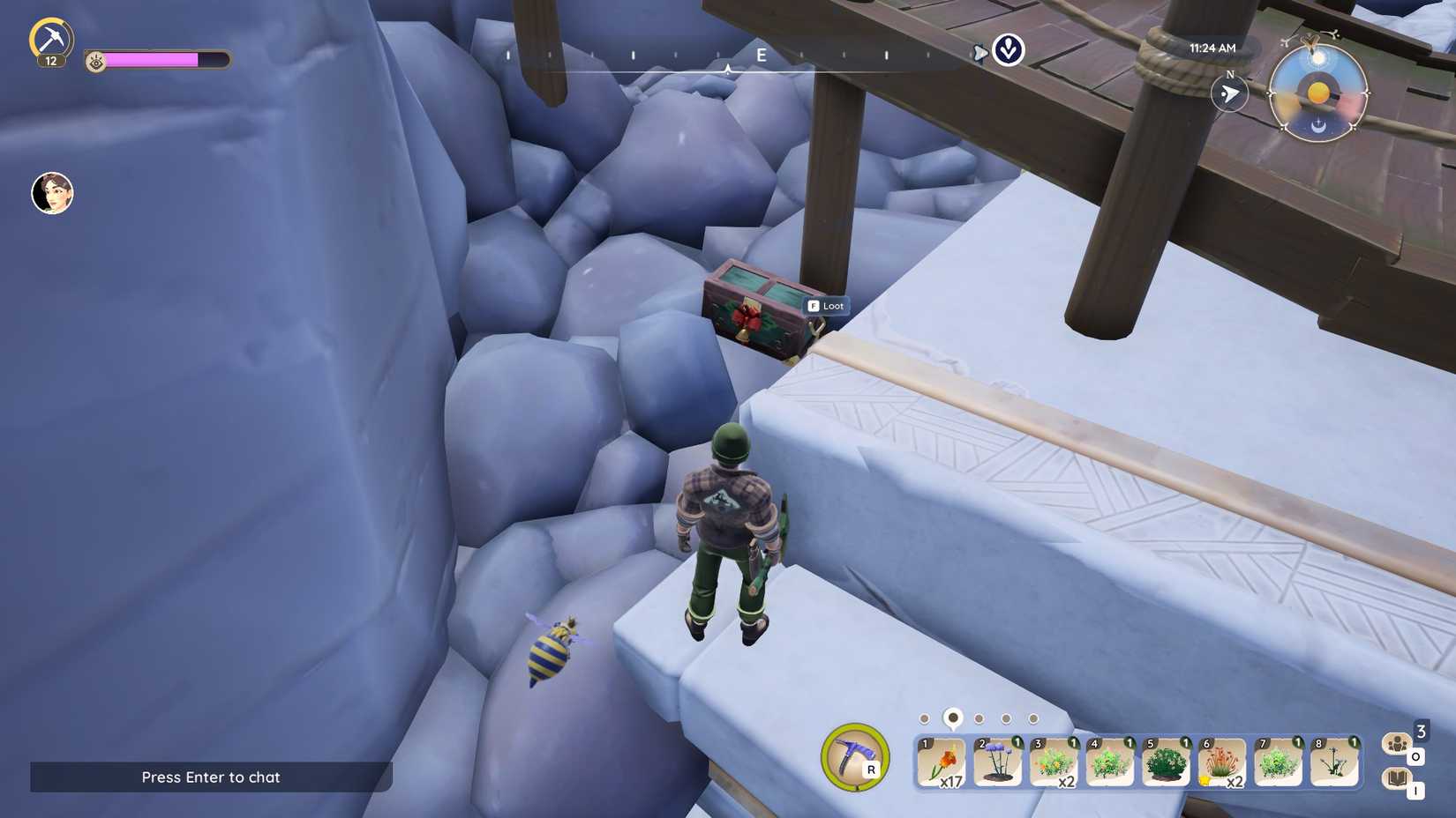 The location of the second Winterlights Challenge chest in Palia