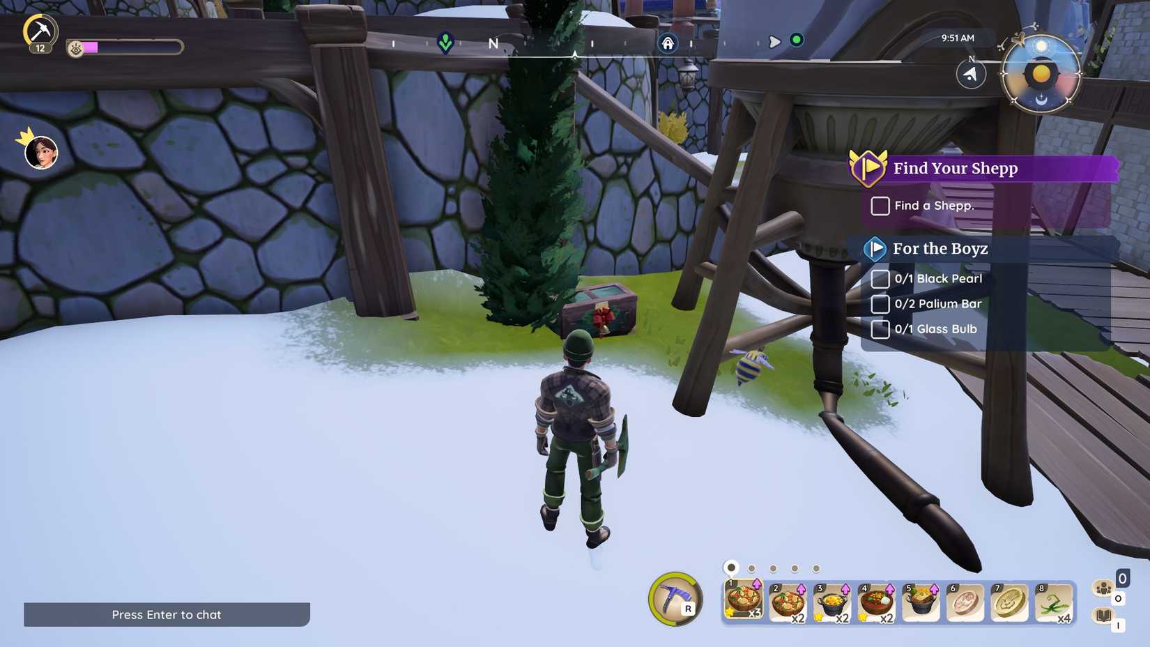 The location of the first Winterlights Challenge chest in Palia