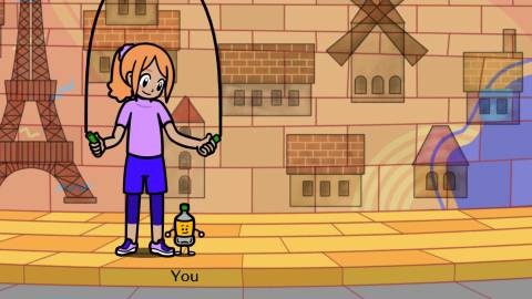 Playing a jump rope mini-game in Rhythm Heaven Groove