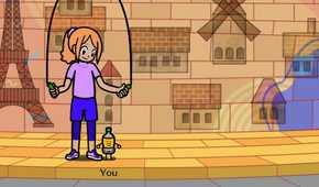 Playing a jump rope mini-game in Rhythm Heaven Groove