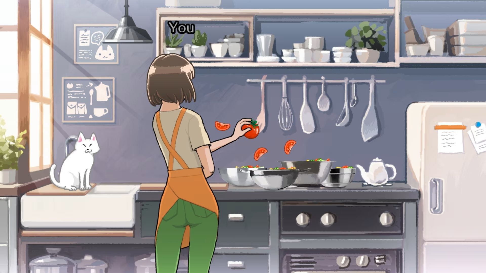 Playing a kitchen mini-game in Rhythm Heaven Groove