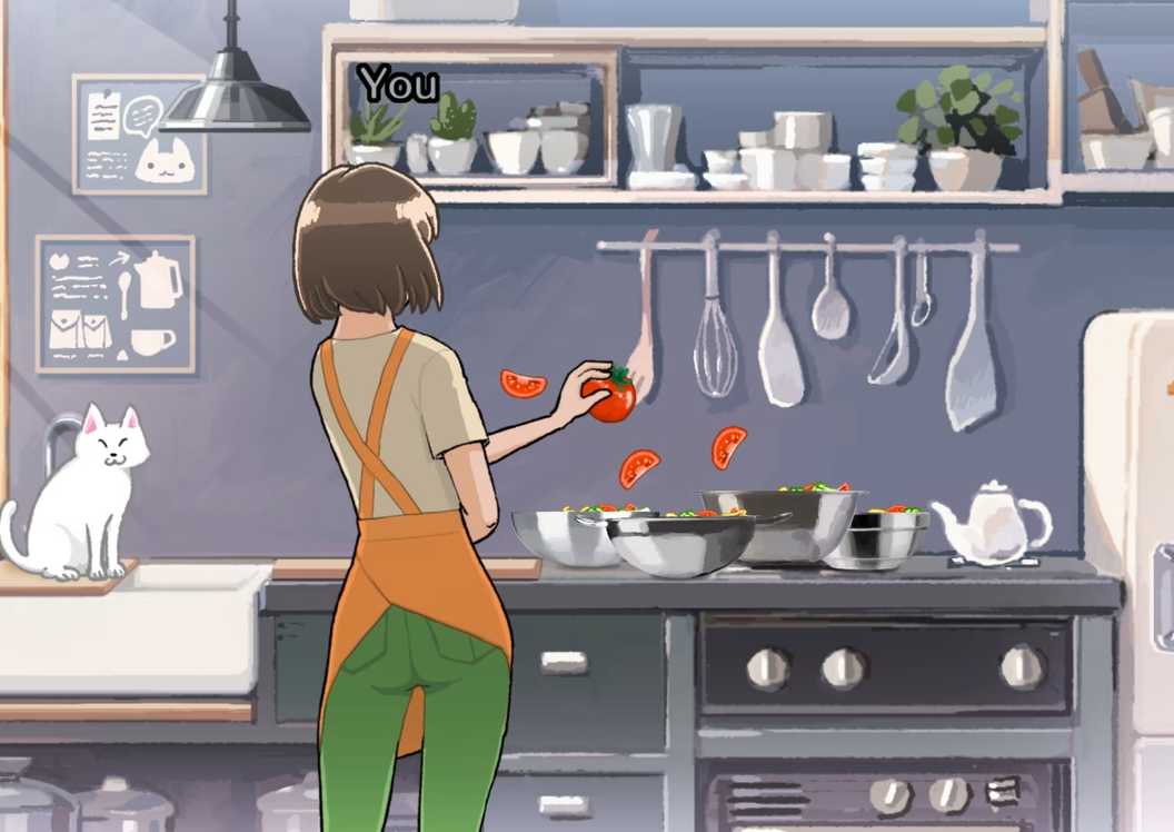 Playing a kitchen mini-game in Rhythm Heaven Groove