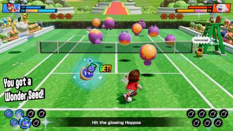 Playing a tennis mini-game in Mario Tennis Fever