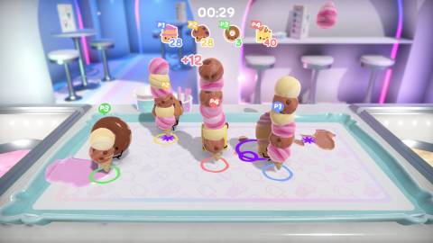 Playing an ice cream mini game in Cake Bash
