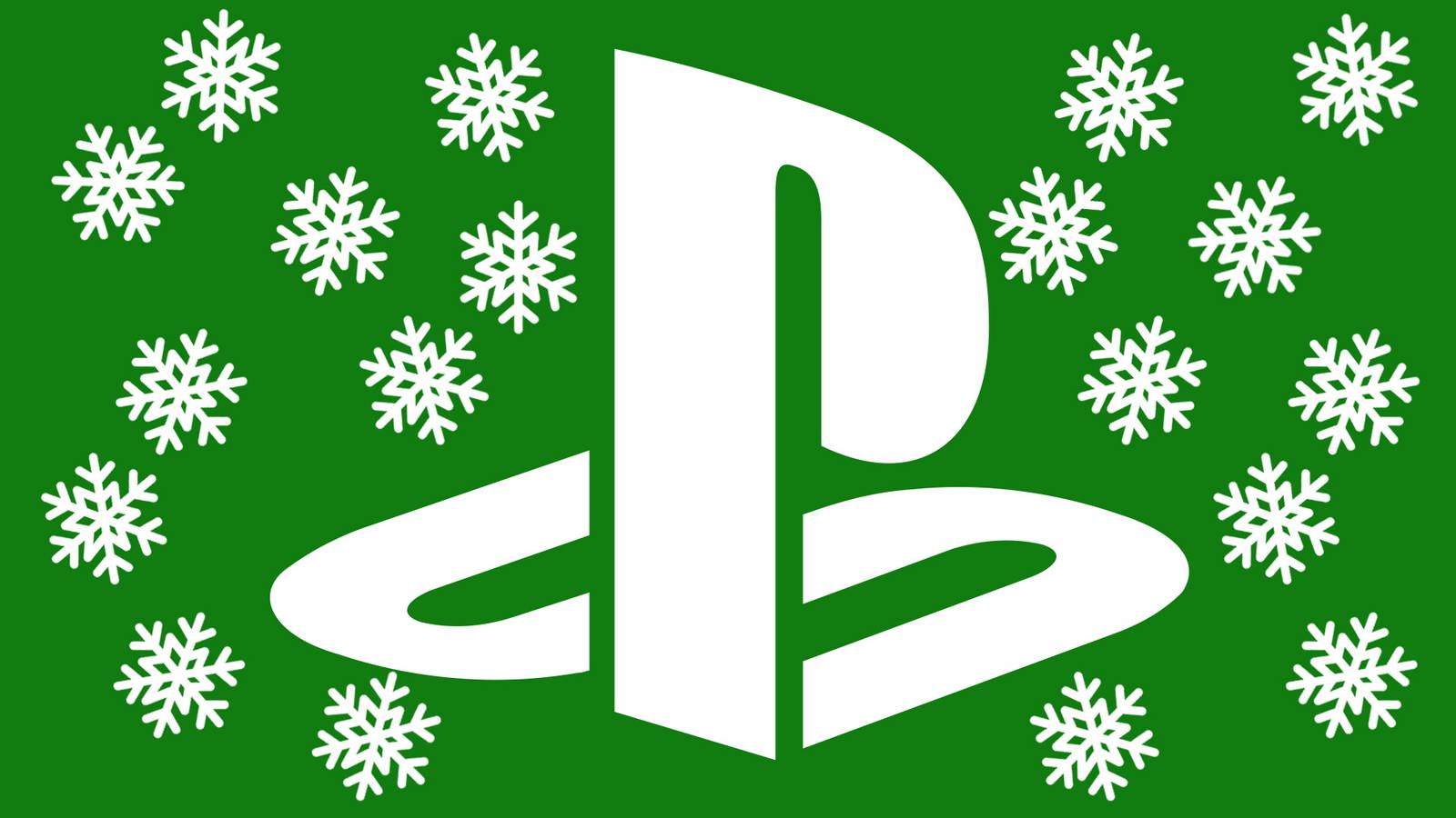 PlayStation logo submark white on Xbox green background with snowflakes
