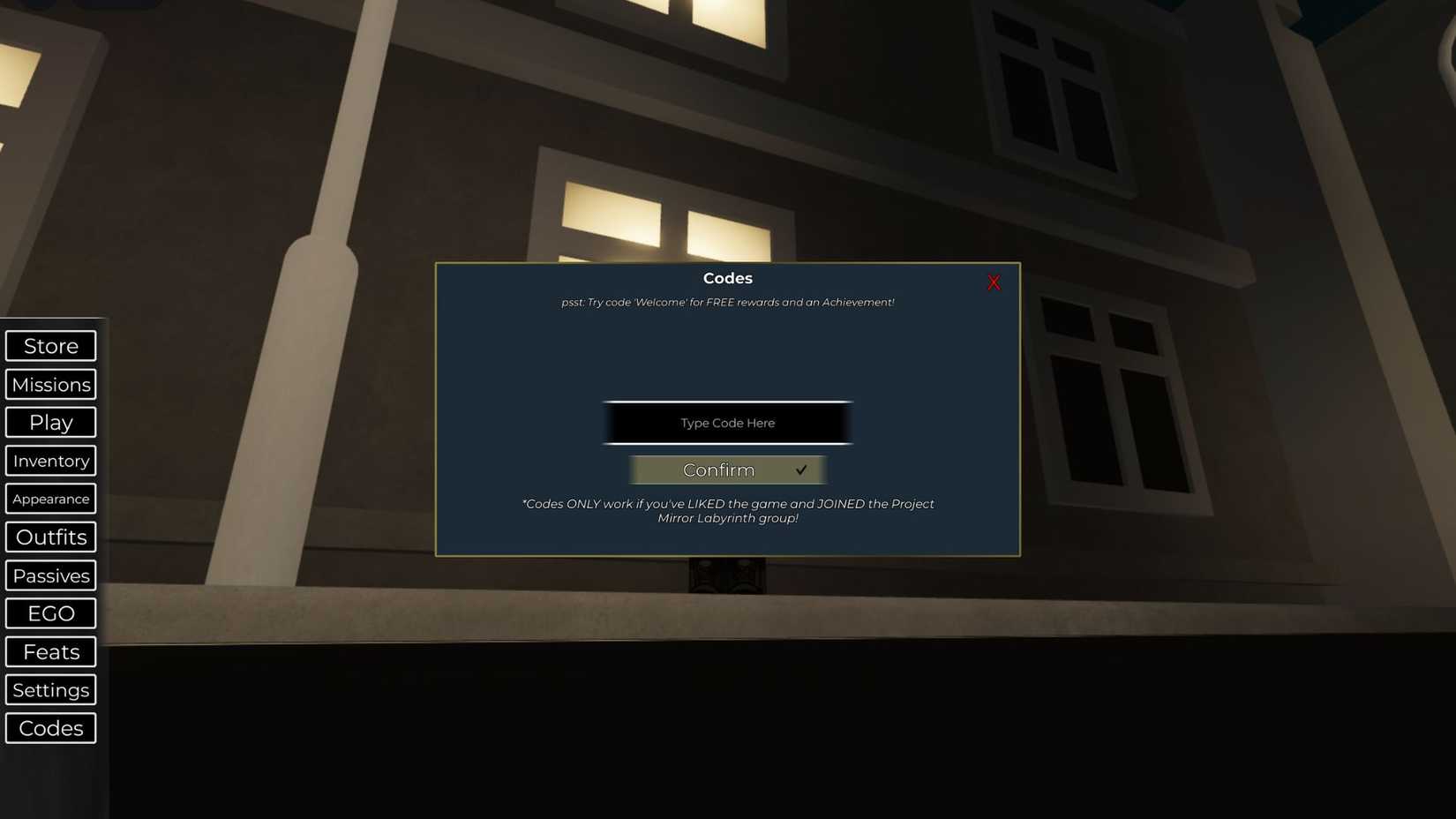 Project Mirror Labyrinth the codes tab