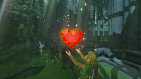 Receiving a heart piece in The Legend of Zelda Breath of the Wild