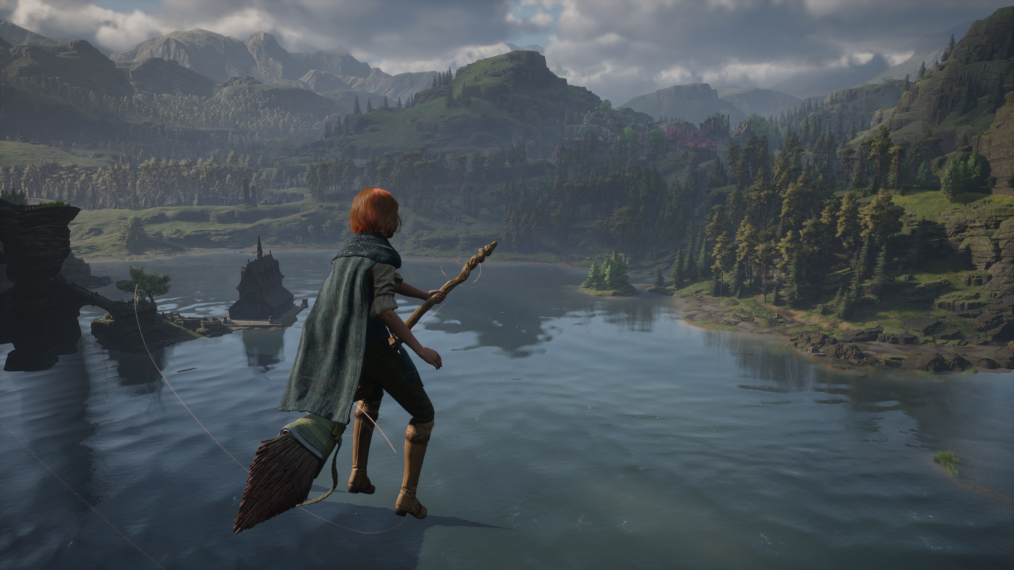 Riding a broom in Hogwarts Legacy (2023)
