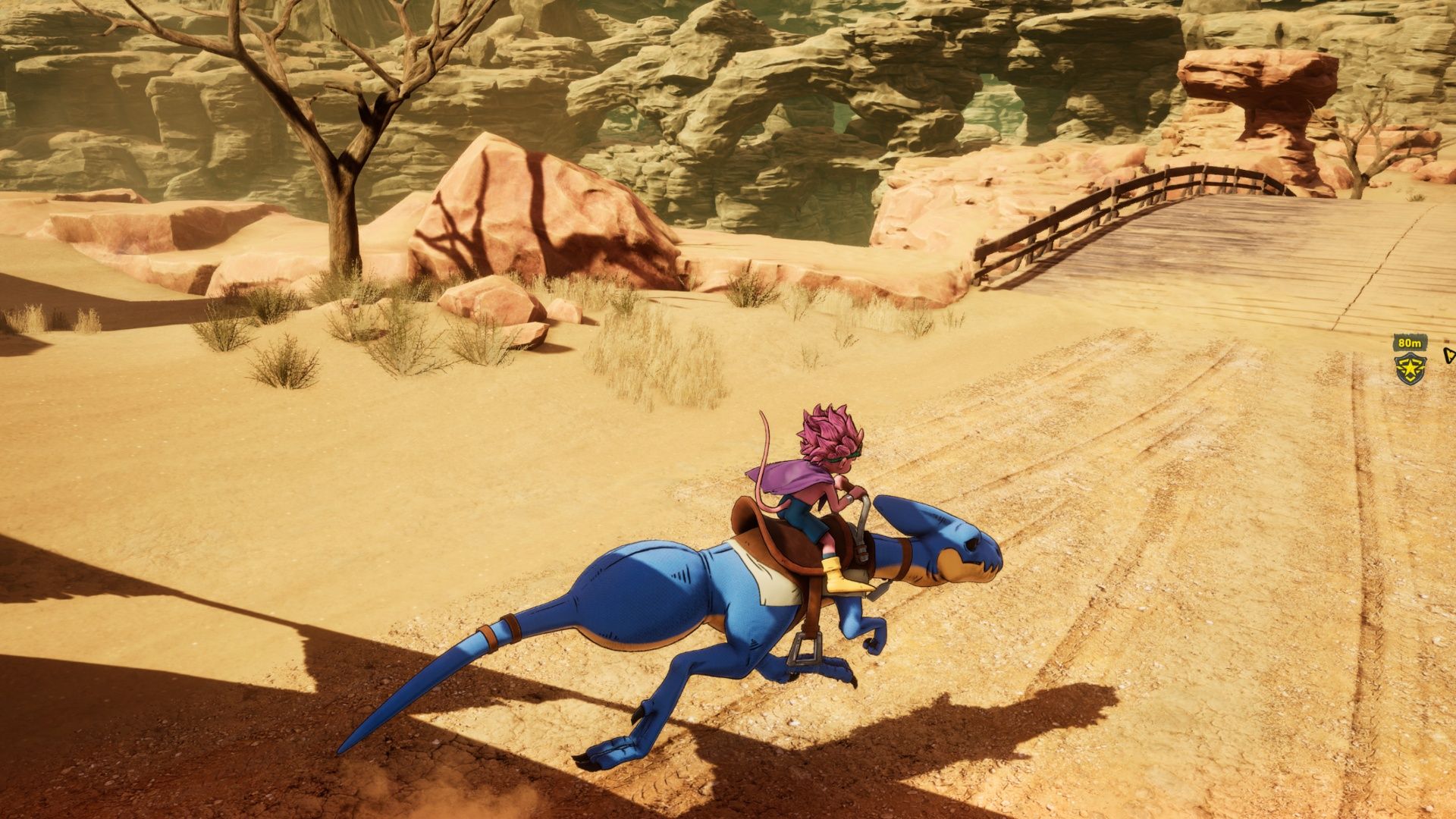 Riding a dinosaur in Sand Land