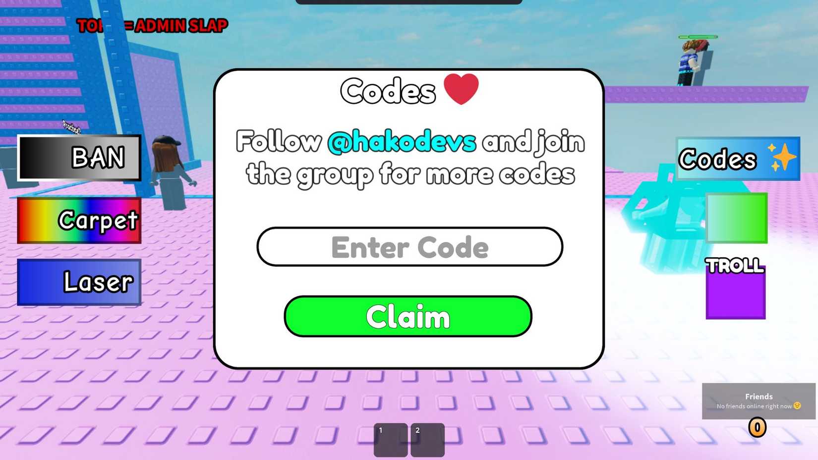 Rizz Tower the codes tab