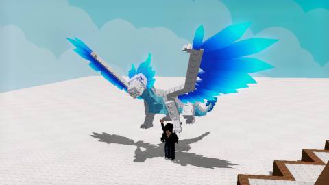 roblox character holding a frost dragon in grow a garden