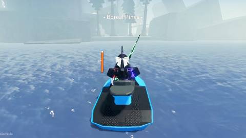 roblox character sailing to boreal pines island in fisch