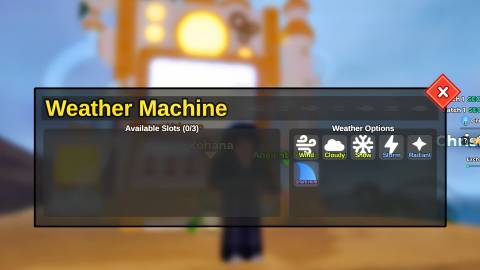 roblox character using the weather machine in fish it