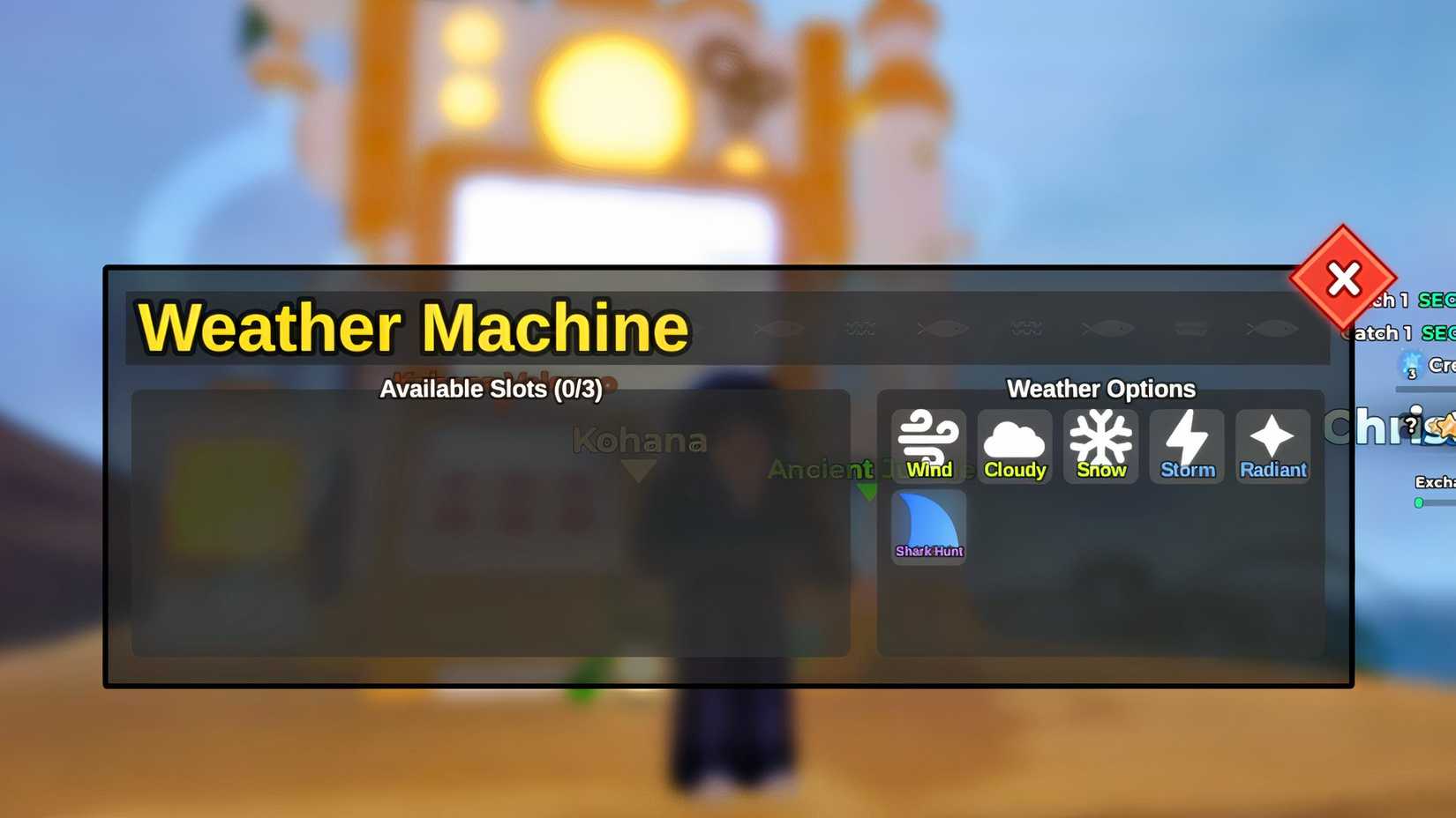 roblox character using the weather machine in fish it