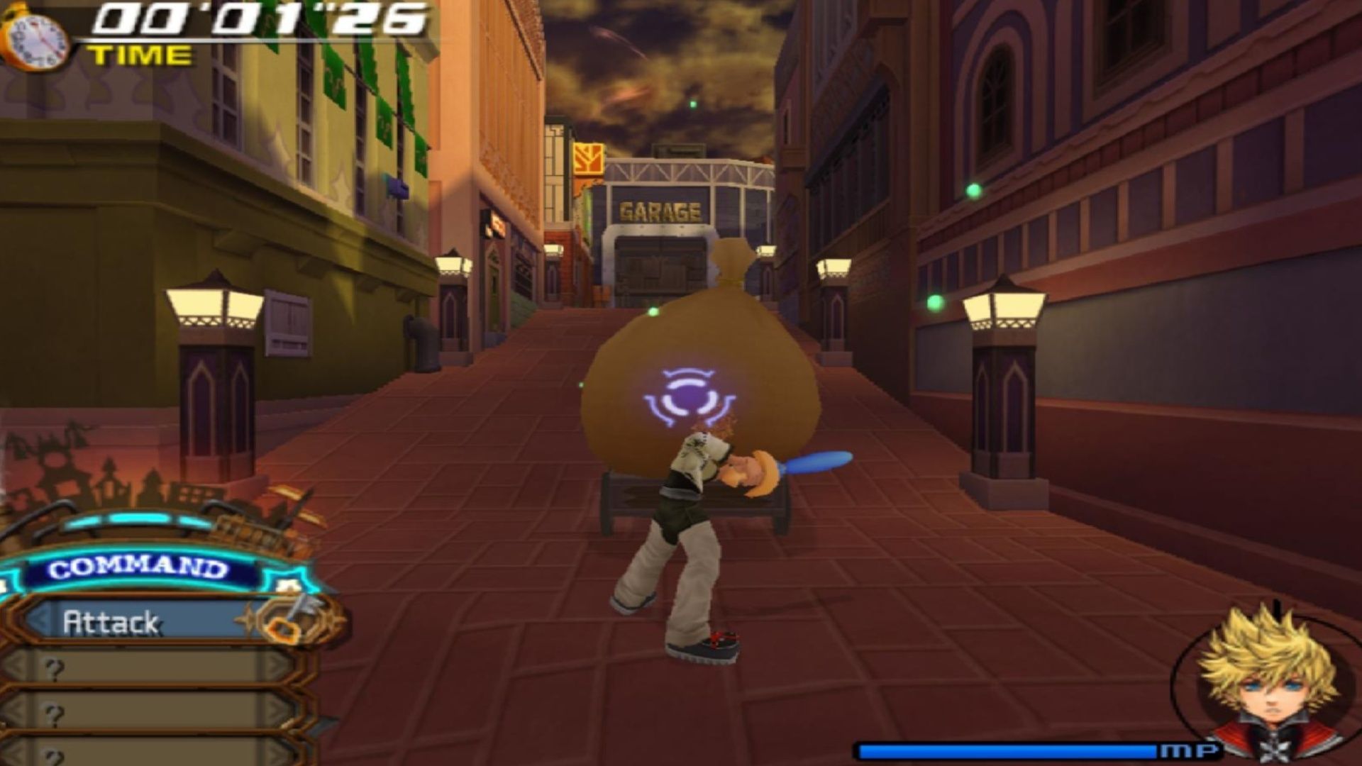 Roxas attacking a wheelbarrow in Kingdom Hearts 2 (2006)