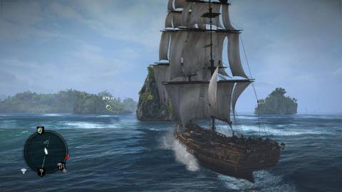 Sailing toward an island in Assassins Creed 4 Black Flag (2013)
