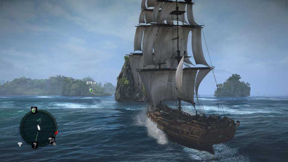 Sailing toward an island in Assassins Creed 4 Black Flag (2013)