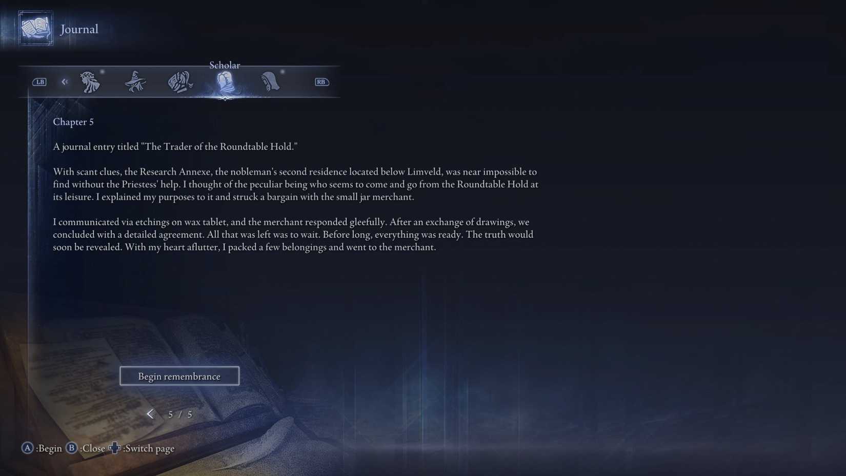 Scholar Remembrance Chapter 5 Journal in Elden Ring Nightreign