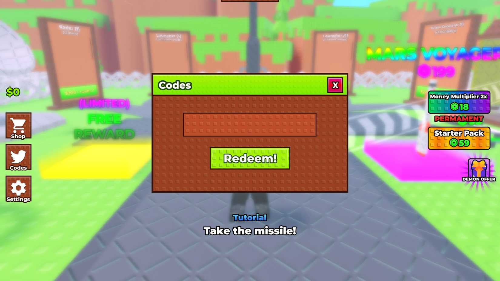 Shoot a Plane - the codes tab