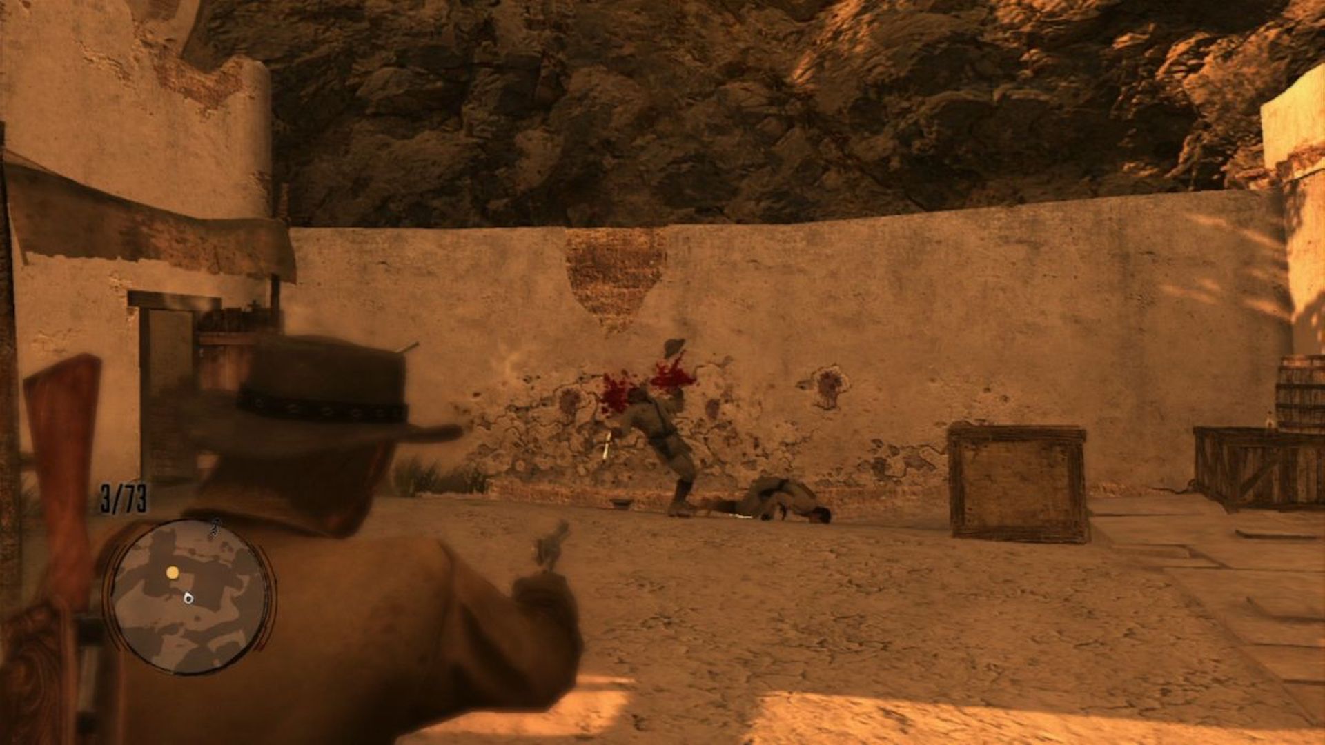 Shooting an enemy in Red Dead Redemption (2010)