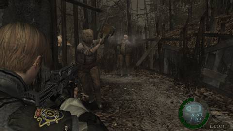 Shooting an enemy in Resident Evil 4 (2005)