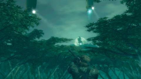 Shooting enemies at night in Metal Gear Solid 3 Snake Eater (2004)