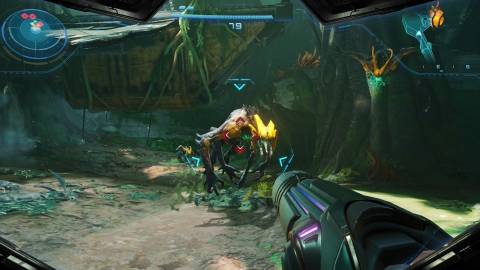 Shooting enemies in Metroid Prime 4 Beyond