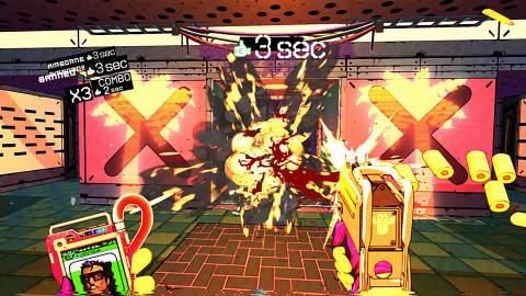 Shooting enemies in Mullet Madjack