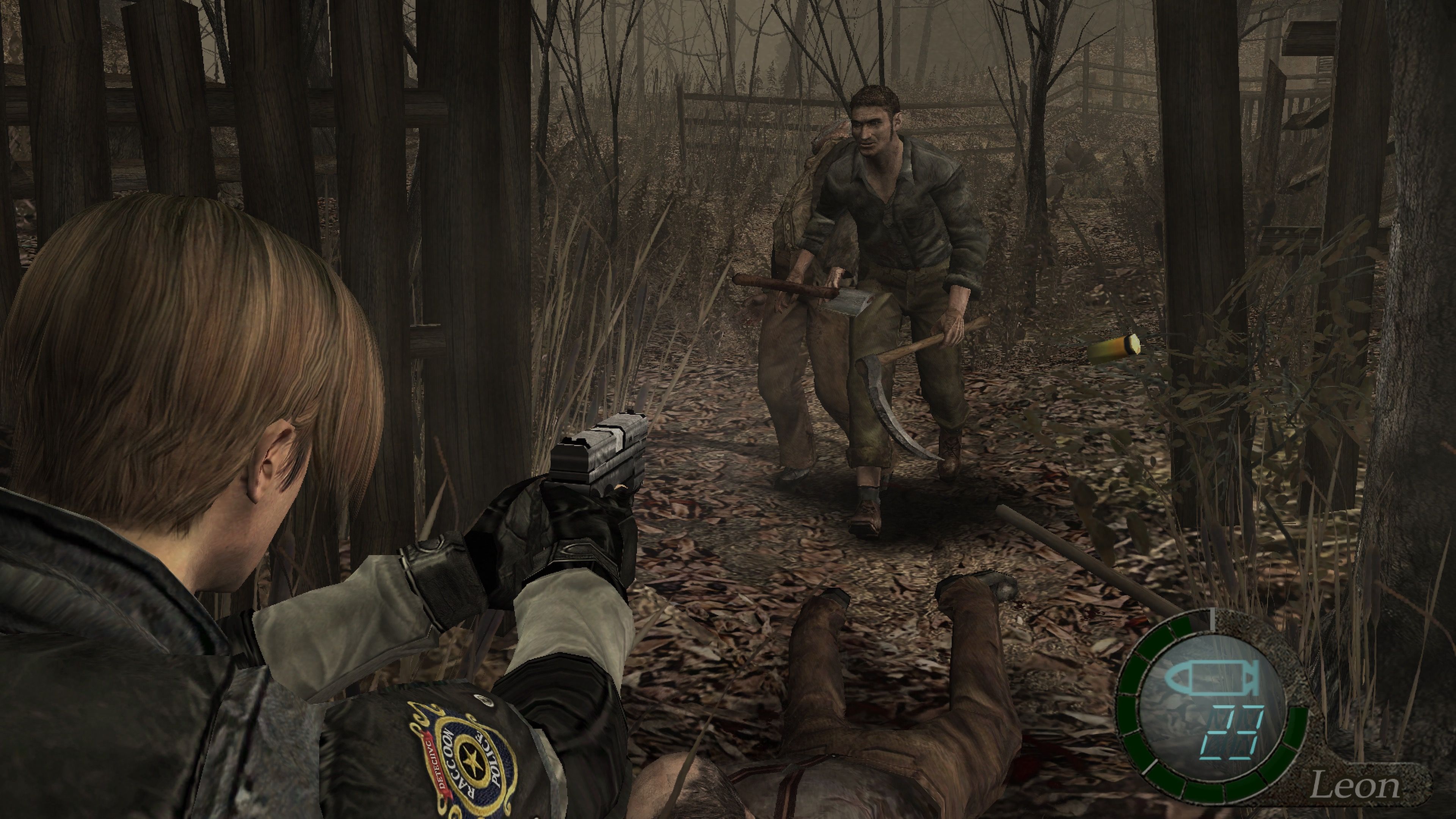 Shooting enemies in Resident Evil 4 (2005)