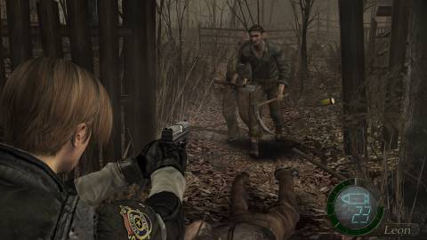 Shooting enemies in Resident Evil 4 (2005)