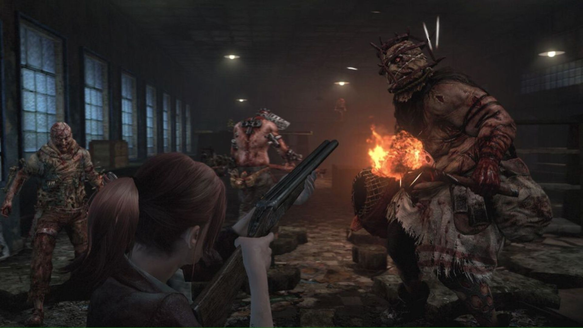 Shooting enemies in Resident Evil Revelations 2 (2015)