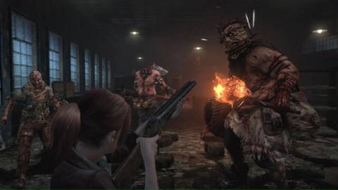Shooting enemies in Resident Evil Revelations 2 (2015)