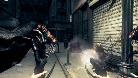 Shooting enemies in The Darkness (2007)