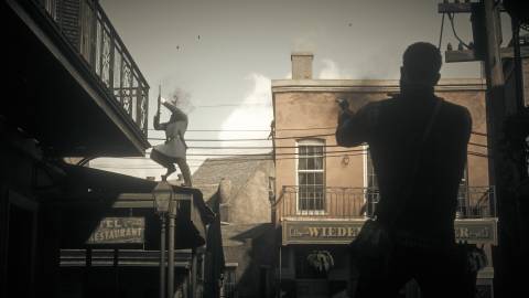 Shooting enemies in town in Red Dead Redemption 2 (2018)